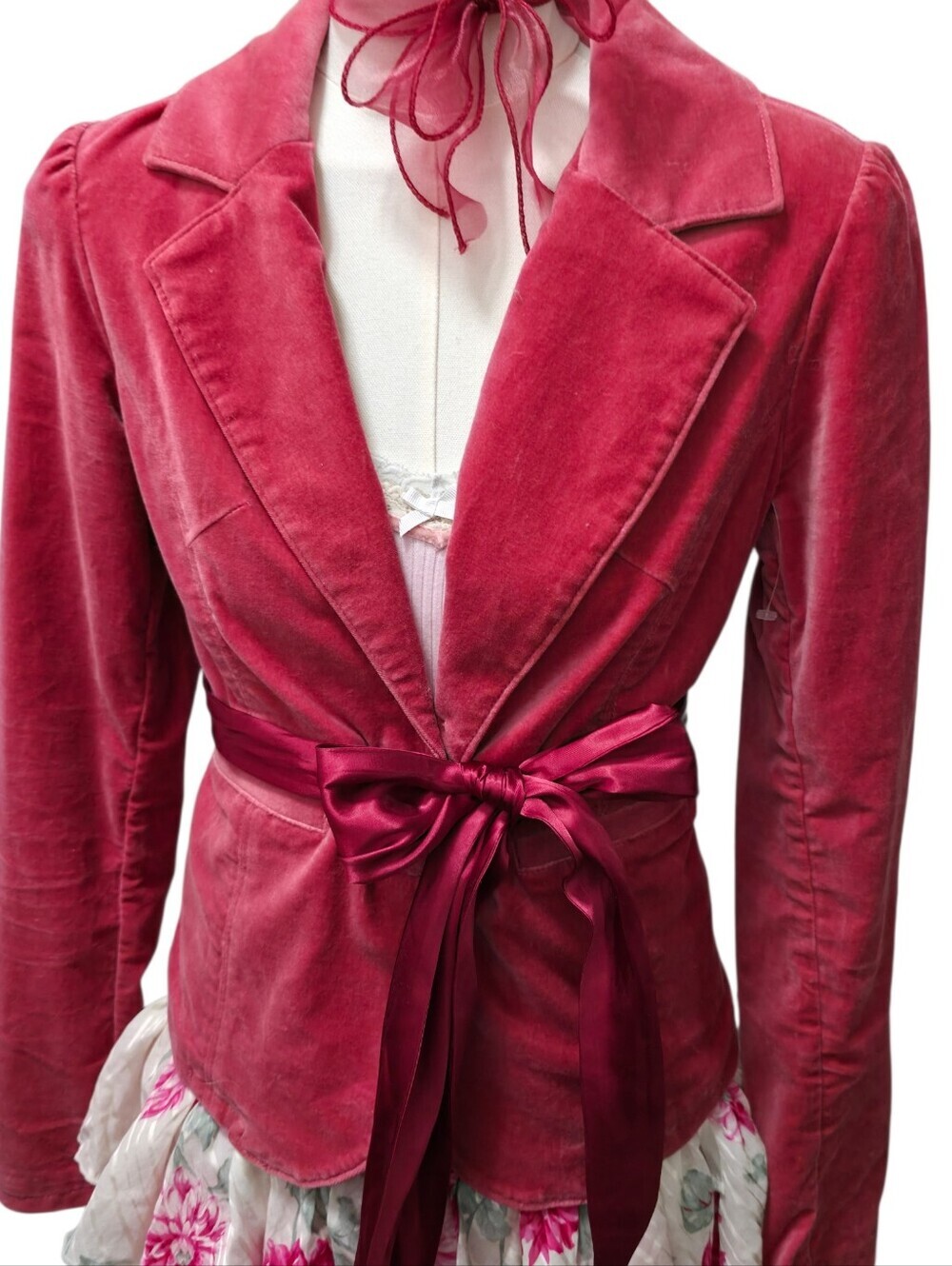 Abercrombie Vintage Strawberry Pink Babydoll Jacket With Satin Tie - Picture 2 of 7